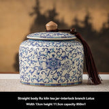 Darrahopens Home & Garden > Kitchenware > Food Storage Ru Kiln tea jar, blue-and-white ceramic canister, airtight tea storage, floral tea container, Australian tea accessory - Cyan - Size 9 In Australia - Darrahopens