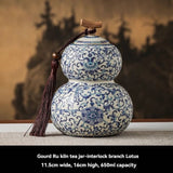 Darrahopens Home & Garden > Kitchenware > Food Storage Ru Kiln tea jar, blue-and-white ceramic canister, airtight tea storage, floral tea container, Australian tea accessory - Cyan - Size 9 In Australia - Darrahopens