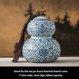 Darrahopens Home & Garden > Kitchenware > Food Storage Ru Kiln tea jar, blue-and-white ceramic canister, airtight tea storage, floral tea container, Australian tea accessory - Cyan - Size 9 In Australia - Darrahopens