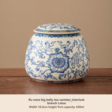 Darrahopens Home & Garden > Kitchenware > Food Storage Ru Kiln tea jar, blue-and-white ceramic canister, airtight tea storage, floral tea container, Australian tea accessory - Cyan - Size 9 In Australia - Darrahopens
