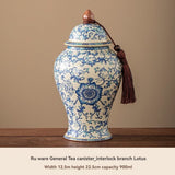 Darrahopens Home & Garden > Kitchenware > Food Storage Ru Kiln tea jar, blue-and-white ceramic canister, airtight tea storage, floral tea container, Australian tea accessory - Cyan - Size 9 In Australia - Darrahopens
