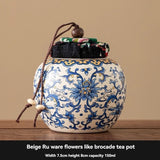 Darrahopens Home & Garden > Kitchenware > Food Storage Ru Kiln tea jar, blue-and-white ceramic canister, airtight tea storage, floral tea container, Australian tea accessory - Cyan - Size 9 In Australia - Darrahopens
