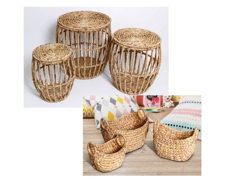 Darrahopens Home & Garden > Kitchenware > Food Storage Set 6 Water Hyacinth Storage Table & Baskets 50cm