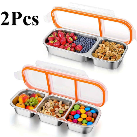 Darrahopens Home & Garden > Kitchenware > Food Storage Silver 2PCS 3-in-1 snack containers, food storage containers, snack containers with lid, compartment snack containers, portion control containers, australian food storage, BPA-free snack boxes, lunchbox containers australia