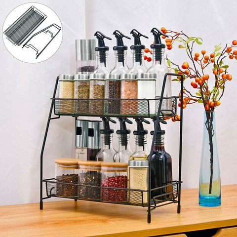 Darrahopens Home & Garden > Kitchenware > Food Storage Spice Rack 2 Layer Metal Spice Rack Large Vertical Spice Rack
