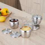 Darrahopens Home & Garden > Kitchenware > Food Storage Stainless Steel Seasoning Pot Spice Salt Sugar Bowl Container with Rotating Storage Rack Lid Spoon In Australia - Darrahopens