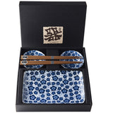 Darrahopens Home & Garden > Kitchenware > Food Storage Sushi Set for Two with Chopsticks Black Blue Plum Design