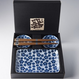 Darrahopens Home & Garden > Kitchenware > Food Storage Sushi Set for Two with Chopsticks Black Blue Plum Design