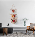 Darrahopens Home & Garden > Kitchenware > Food Storage Three-Tier Hanging Fruit and Vegetable Basket - Removable Wall Rack - Hand-Woven Beige Wall Basket - Multifunctional Kitchen Storage Rack - Fruit and Vegetable Storage - Bohemian Home Decor
