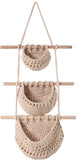 Darrahopens Home & Garden > Kitchenware > Food Storage Three-Tier Hanging Fruit and Vegetable Basket - Removable Wall Rack - Hand-Woven Beige Wall Basket - Multifunctional Kitchen Storage Rack - Fruit and Vegetable Storage - Bohemian Home Decor