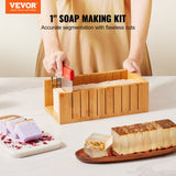 Darrahopens Home & Garden > Kitchenware > Food Storage VEVOR Soap Making Kit, Bamboo Cutting Box and Inner Box with Silicone Mold, Stainless Steel Straight Cutter and Wavy Cutter, 100 Bags and 105 Stickers, Soap Making Supplies DIY Kits for Adults