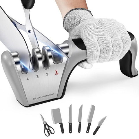 Darrahopens Home & Garden > Kitchenware > Kitchen Knives 4-in-1 Knife Sharpener - Professional with Scissor Sharpener - 4-Position Pull-Through Sharpener for Kitchen Knives