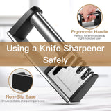 Darrahopens Home & Garden > Kitchenware > Kitchen Knives 4-in-1 Knife Sharpener - With Scissor Sharpener - 3-Step Pull-Through Sharpener for Kitchen Knives - Anti-Slip & Ergonomic - Stainless Steel - Knife Sharpener