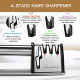 Darrahopens Home & Garden > Kitchenware > Kitchen Knives 4-in-1 Knife Sharpener - With Scissor Sharpener - 3-Step Pull-Through Sharpener for Kitchen Knives - Anti-Slip & Ergonomic - Stainless Steel - Knife Sharpener