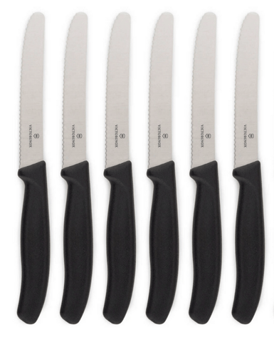 Darrahopens Home & Garden > Kitchenware > Kitchen Knives 6x Victorinox Standard Wavy Edge Steak and Tomato Knife - Black