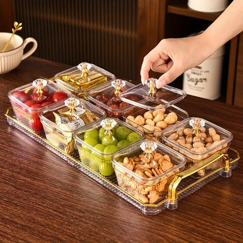Darrahopens Home & Garden > Kitchenware > Kitchen Utensils 1-Piece 8-Compartment Snack Tray, BPA-Free Plastic Food-Grade Snack Organizer, Perfect for Nuts, Fruits, Candies, Potato Chips - Elegant Gold Decor for Home Entertainment, Party Snack Table Decoration, Party Snack Storage Box | Gold-Plated Tray