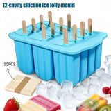 Darrahopens Home & Garden > Kitchenware > Kitchen Utensils 12-Cavity Silicone Ice Lolly Mould with 50 Wooden Sticks