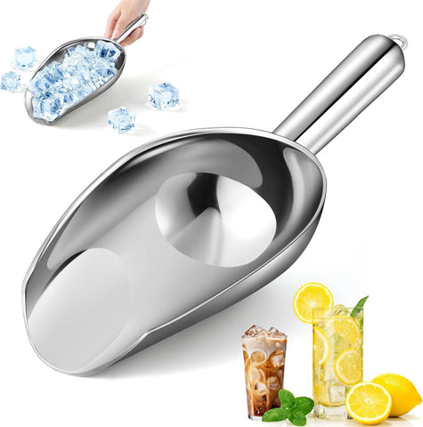 Darrahopens Home & Garden > Kitchenware > Kitchen Utensils 12 oz (approx. 340.2 g) Stainless Steel Refrigerator Ice Scoop – Dishwasher safe metal scoop with long handle for ice makers, buckets, dog food, flour, and jars – perfect for bars, parties, and weddings