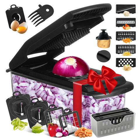 Darrahopens Home & Garden > Kitchenware > Kitchen Utensils 18-Piece Black Multi-Function Vegetable Chopper & Slicer Set - Rotary Grater with 5 Muti-Style Stainless Steel Blades for Home Kitchen