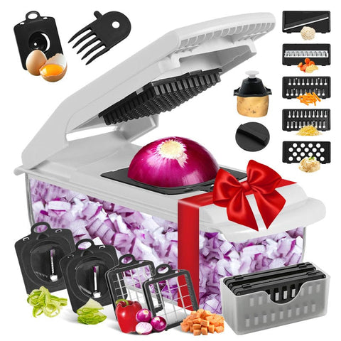 Darrahopens Home & Garden > Kitchenware > Kitchen Utensils 18-Piece Black-White Multi-Function Vegetable Chopper & Slicer Set - Rotary Grater with 5 Muti-Style Stainless Steel Blades for Home Kitchen