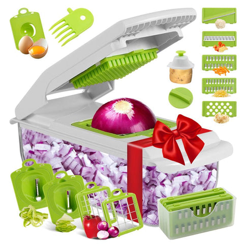Darrahopens Home & Garden > Kitchenware > Kitchen Utensils 18-Piece White-Green Multi-Function Vegetable Chopper & Slicer Set - Rotary Grater with 5 Muti-Style Stainless Steel Blades for Home Kitchen