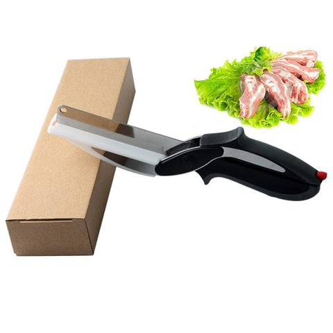 Darrahopens Home & Garden > Kitchenware > Kitchen Utensils 2-in-1 Ingenious Cutter Food Chopper & Scissor for Kitchen Versatile Use - 420 Stainless Steel Blade & Cutting Board Base,  with Safety Lock