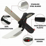 Darrahopens Home & Garden > Kitchenware > Kitchen Utensils 2-in-1 Ingenious Cutter Food Chopper & Scissor for Kitchen Versatile Use - 420 Stainless Steel Blade & Cutting Board Base,  with Safety Lock
