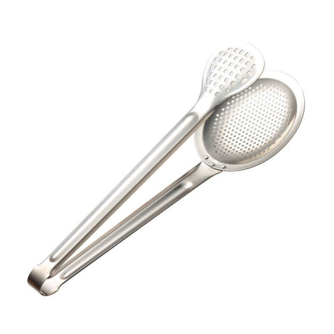 Darrahopens Home & Garden > Kitchenware > Kitchen Utensils 2-in-1 Stainless Steel Food Clamp – Kitchen Tongs with Skimmer & Slotted Spoon, Oil Drain Fryer Tool In Australia - Darrahopens