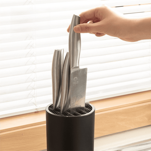 Darrahopens Home & Garden > Kitchenware > Kitchen Utensils 2-Pack Matte Black Modern Multi-Slot Knife Block with Secure Wave Insert & Drainage - Space-Saving and Smooth Withdrawal, Preventing Fallout Design