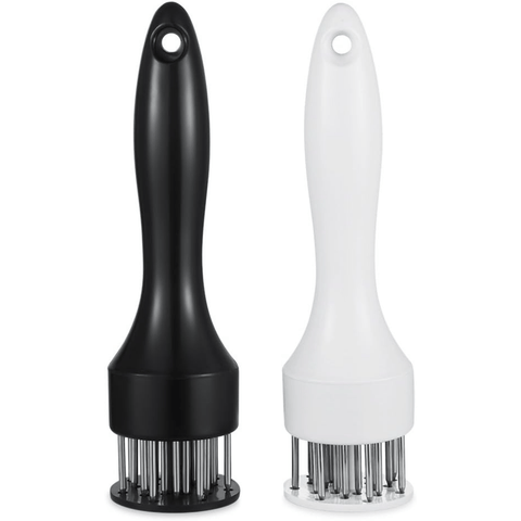 Darrahopens Home & Garden > Kitchenware > Kitchen Utensils 2-Pack Stainless Steel Meat Tenderizer, 2.5cm Needle Pricker with Safety Guard & Automatic Rebound, for Steak, Pork, Chicken, BBQ & Marinade - White + Black