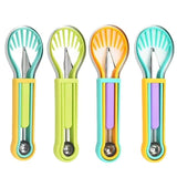 Darrahopens Home & Garden > Kitchenware > Kitchen Utensils 2-Piece Fruit Carving Tool Set Melon Baller Scoop Knife Stainless Steel(Blue, yellow and purple)