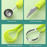 2-Piece Fruit Carving Tool Set Melon Baller Scoop Knife Stainless Steel(Blue, yellow and purple)