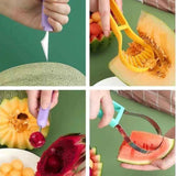 2-Piece Fruit Carving Tool Set Melon Baller Scoop Knife Stainless Steel(Blue, yellow and purple)