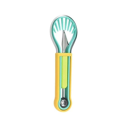 Darrahopens Home & Garden > Kitchenware > Kitchen Utensils 2-Piece Fruit Carving Tool Set Melon Baller Scoop Knife Stainless Steel(Yellow, blue and green)