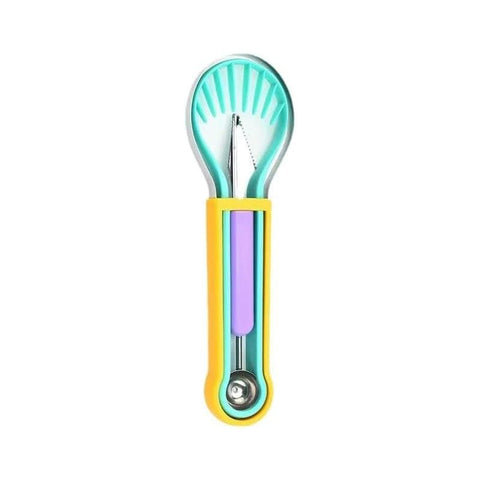 Darrahopens Home & Garden > Kitchenware > Kitchen Utensils 2-Piece Fruit Carving Tool Set Melon Baller Scoop Knife Stainless Steel(Yellow, blue and purple)
