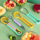 2-Piece Fruit Carving Tool Set Melon Baller Scoop Knife Stainless Steel(Yellow, blue and purple)