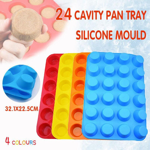 Darrahopens Home & Garden > Kitchenware > Kitchen Utensils 24 Cavity Pan Tray Silicone Mini Cupcake Cookie Baking Mold Au - Orange