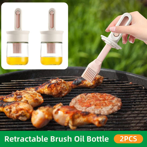 Darrahopens Home & Garden > Kitchenware > Kitchen Utensils 2pcs Glass Oil Bottles with Silicone Brush for Kitchen Cooking Oil Dispenser Set