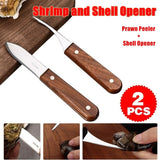 Darrahopens Home & Garden > Kitchenware > Kitchen Utensils 2PCS Shrimp Deveiner and Shellfish Opener Knife Set Stainless Steel Wood Handle