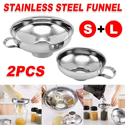 Darrahopens Home & Garden > Kitchenware > Kitchen Utensils 2pcs Stainless Steel Wide Mouth Funnel Large Bore Oil Drain Household Funnel Set