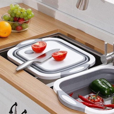 Darrahopens Home & Garden > Kitchenware > Kitchen Utensils 3-in-1 Grey Collapsible Cutting Board & Drain Basin & Storage Tub - Portable Multifunctional Food Grade Storage Basket(37x27x12cm)