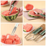 Darrahopens Home & Garden > Kitchenware > Kitchen Utensils 3-in-1 Stainless Steel Watermelon Cutter Set, Multi-Function Melon Slicer, Scoop, and Fork Kitchen Tool—Off-White