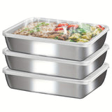 Darrahopens Home & Garden > Kitchenware > Kitchen Utensils 3 pieces/set Large stainless steel square food storage box with transparent lid - leak-proof, stackable, durable - perfect for camping, outdoor exploration and home use - perfect for storing meat, fruits