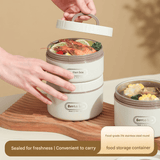Darrahopens Home & Garden > Kitchenware > Kitchen Utensils 316 Stainless Steel Double Layer Insulated Lunch Box Microwave Safe Round Bento Box with Insulated Bag and Cutlery(1 large, 2 small)