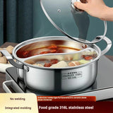 Darrahopens Home & Garden > Kitchenware > Kitchen Utensils 32cm 316 Stainless Steel Twin Divided Hot Pot Silver