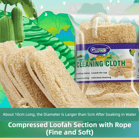 Darrahopens Home & Garden > Kitchenware > Kitchen Utensils 4-Pack Premium Soft Square Natural Loofah Segment Scrubber With Hanging Rope - Zero Waste Kitchen & Bath Loofah (Expands to >5cm Diameter & L 10CM)