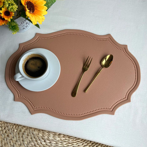 Darrahopens Home & Garden > Kitchenware > Kitchen Utensils 4 pcs Retro Faux Leather Placemat - Waterproof & Oil-Proof Dining Table Mat (Pink)