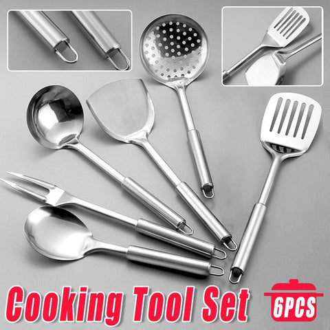 Darrahopens Home & Garden > Kitchenware > Kitchen Utensils 6PCS Stainless Steel Kitchen Utensil Set with Frying Spatula Colander and Spoon