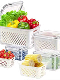 Darrahopens Home & Garden > Kitchenware > Kitchen Utensils 9-piece set (3 containers + 3 lids + 3 draining baskets) plastic food storage box - leak-proof, freezer-safe, reusable multi-functional kitchen storage box, suitable for fruits, vegetables and most foods