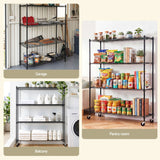 Darrahopens Home & Garden > Kitchenware > Kitchen Utensils Artiss 4-Tier Kitchen Rack Shelf with Wheels Shelving 152x45x187CM Adjustable Metal Storage Shelves